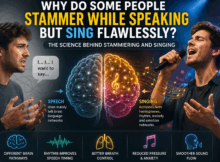 why stammering disappears while singing